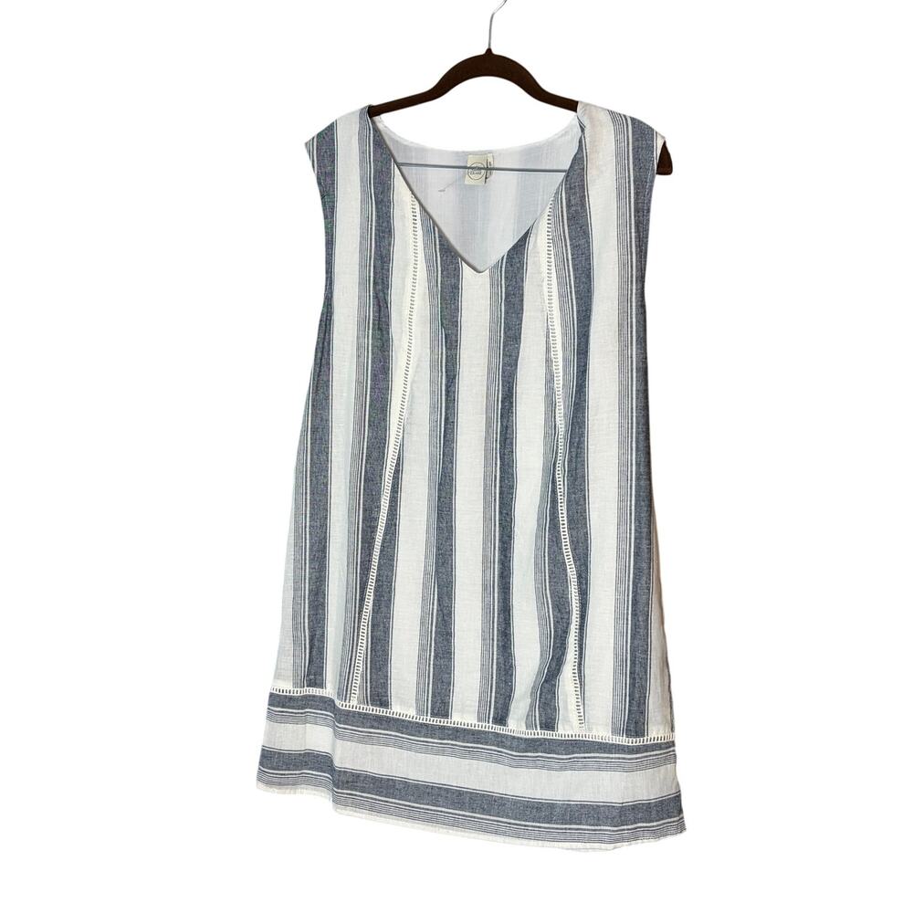 Paper Crane Striped Linen Blend Tunic Dress Women's size Large Sleeveless Shift